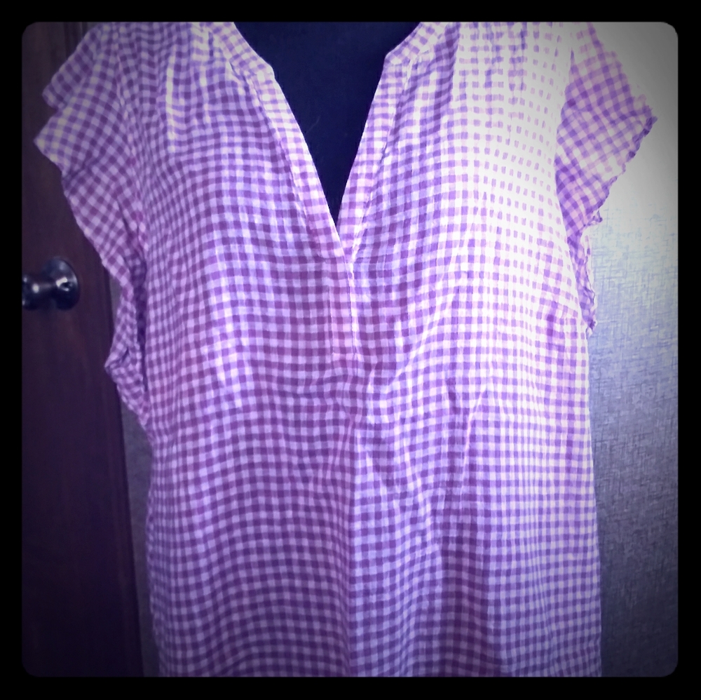 OLD NAVY LAVENDER FLUTTER SLV GINGHAM TOP 2X